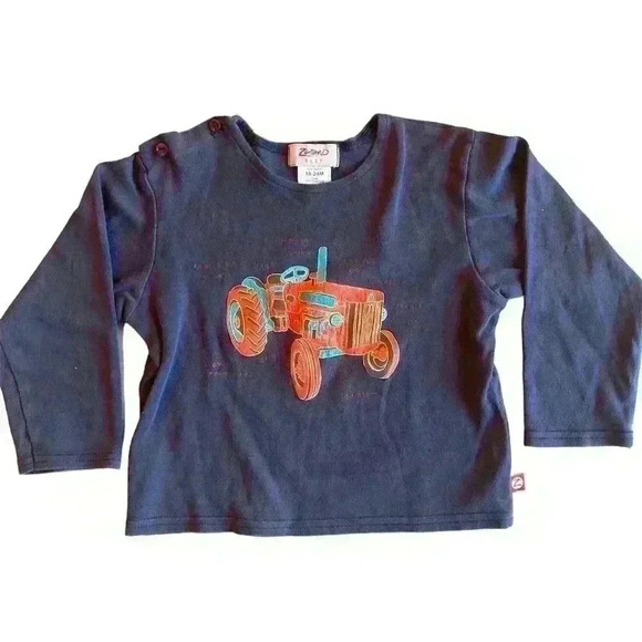 Zutano Baby Navy Long Sleeve Tee Vintage Tractor size 18-24 months - Picture 1 of 9